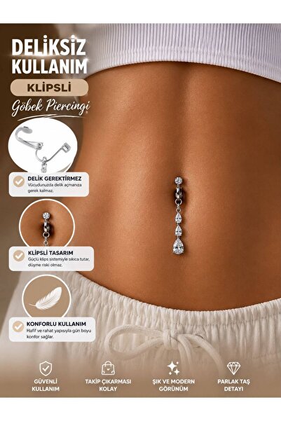 Arescollection delik gerektirmeyen klipsli deliksiz göbek piercingi