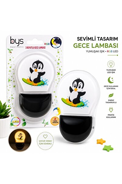 ZRN SHOP ELEKTRİKLİ SEVİMLİ PENGUEN LED GECE LAMBASI ON/OFF TUŞLU UYUMA IŞIGI