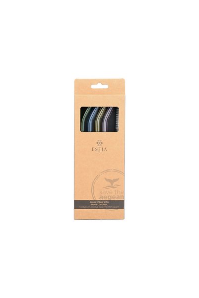 Estia Home Art ESTIA ΓΥΑΛΙΝΑ ΚΑΛΑΜΑΚΙΑ ΜΕ ΒΟΥΡΤΣΑ ΣΕΤ 4 ΤΕΜΑΧΙΩΝ. ΠΟΛΥΧΡΩΜΟ