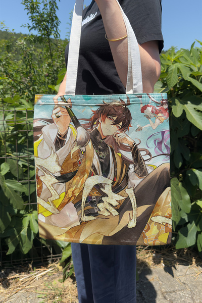 ZipZap Zhongli Genshin Impact V3 Double-Sided Canvas Print Tote Bag Anime Bag