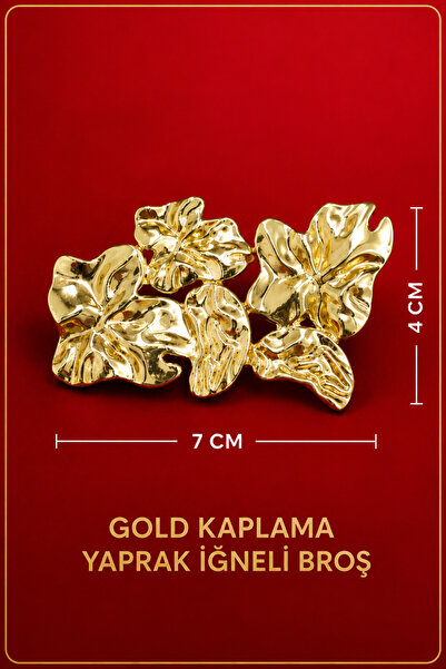İMREN AKSESUAR YAPRAK GOLD KAPLAMALI METAL 7 CM İĞNELİ BROŞ