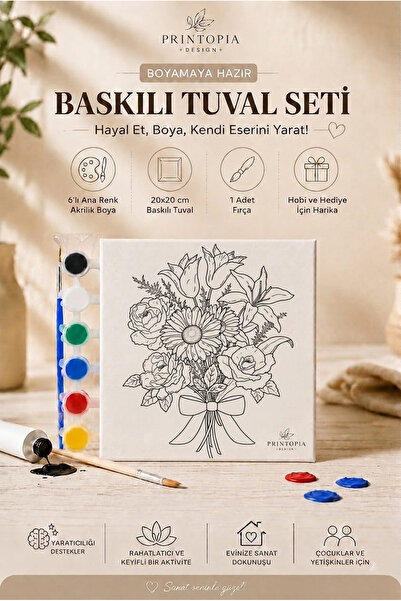 20x20cm Yetişkinler İçin Çiçek Temalı Boyama Seti