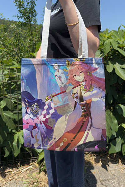 ZipZap Yae Miko Genshin Impact V3 Double-Sided Canvas Print Tote Bag Anime Bag