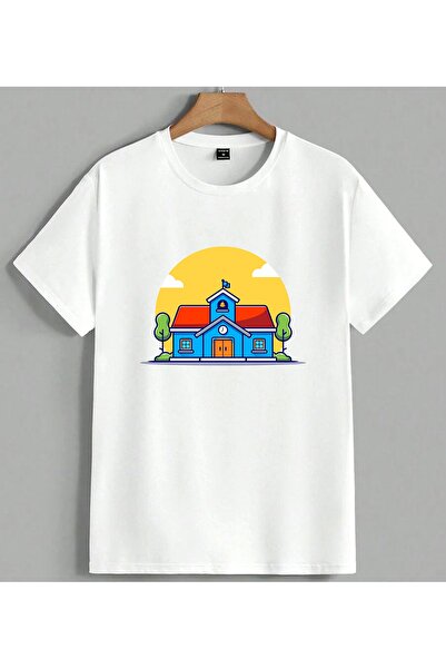 ELFERA Μπλουζάκι Blue Home School Binasi με πολύχρωμη στάμπα Unisex Oversize ...