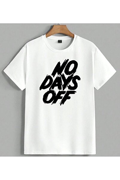 ELFERA No Days Off Motivational Printed Unisex Oversize T-Shirt White