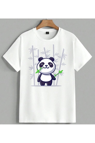 ELFERA Panda Slatka Bambusova Šuma Tiskana Unisex Oversize Majica Bela
