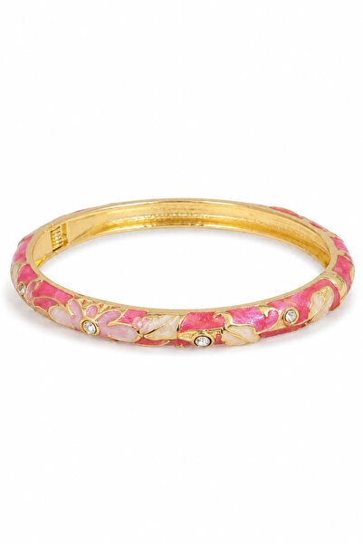Jaida Moda Women's Gold Color Flower Patterned Enamel Stone Detailed Handcuff...