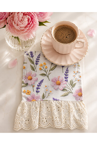 NURGİTA HOME Fırfırlı Çiçekli Kahve Sunum Peçetesi & Vintage Bardak Altlığı &...