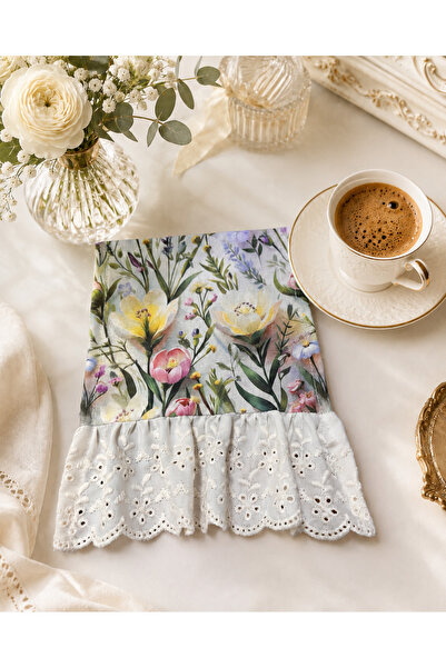 NURGİTA HOME Fırfırlı Fistolu Çiçekli Kahve Sunum Peçetesi & Vintage Bardak A...