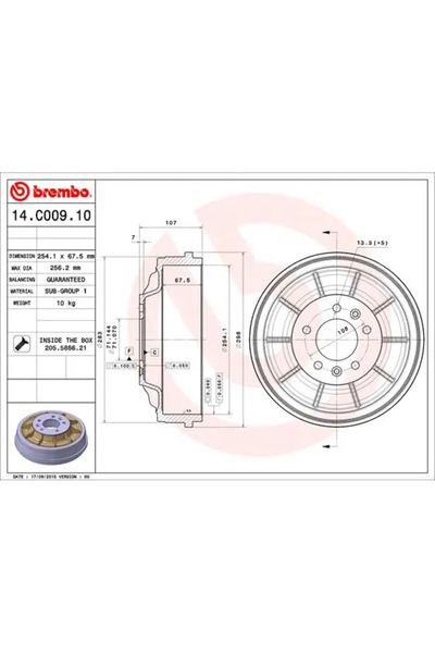 Brembo Tambur Frana 14.C009.10 Citroën Jumpy 2 Fiat Scudo Peugeot Expert/Expe...