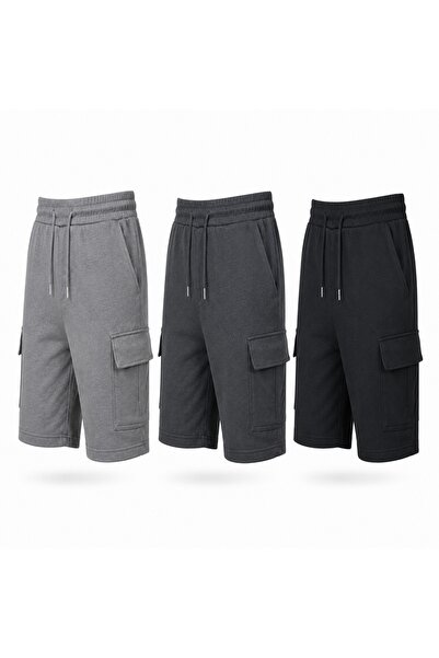 SURMARİ Set de 3 pantaloni scurți unisex, confortabili, cu buzunare cargo