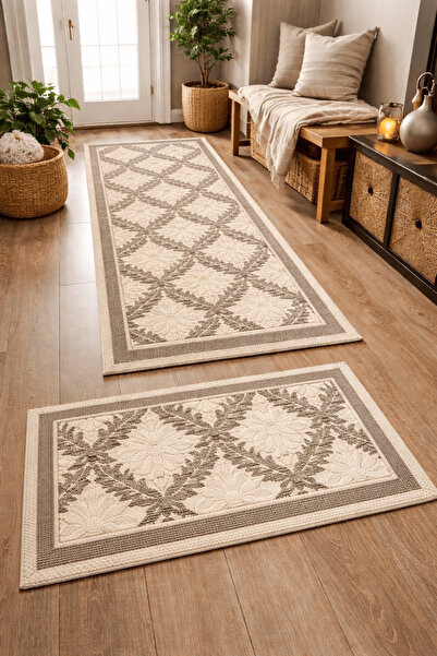 Horecahome Set 1+1 de covoare din bumbac țesut, dimensiune 1 bucată 55 x 85 c...