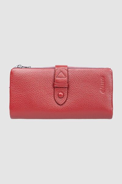 cossroll Women's Genuine Leather Wallet with clasp and zipper, burgundy