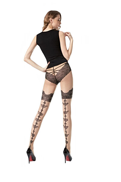 OEM Ciorap elegant de culoarea piciorului cu model negru, de 20 DEN