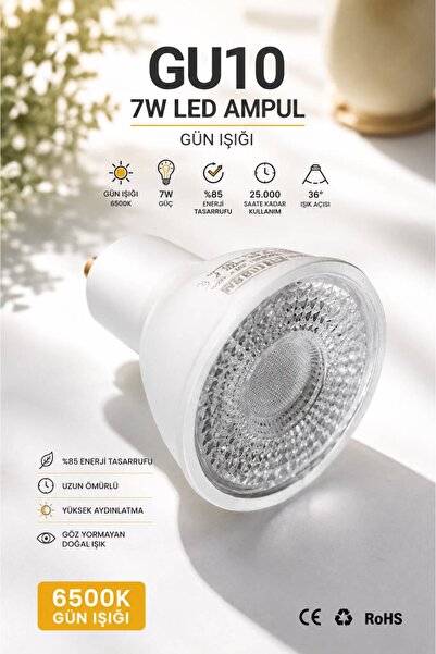 VENON GU10 AMPUL || GÜNIŞIĞI 7 W LED AMPUL || 500 LÜMEN || KELVİN 6500 K-3200...
