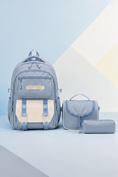 Waddell Lisanslı Twill Modeli 3'Lü Set İlkokul Ortaokul Okul Sırt Çantası Bes...