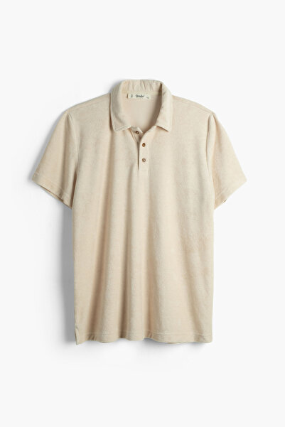 İpekçi Otantik Terry Flow Cotton Collared Men's T-Shirt Beige