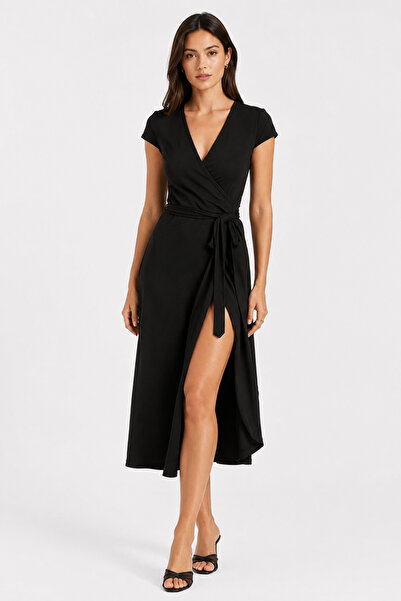 Sienza Women's Black Double-Breasted Midi Camisole Dress