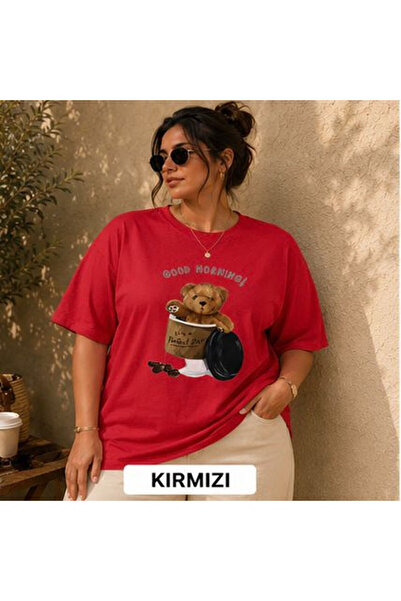 3S MODA تي شيرت نسائي كبير الحجم مطبوع عليه عبارة Good Morning Teddy Bear Dig...