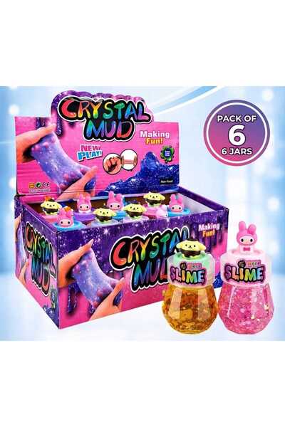 CRYSTAL طين جالاكسي سلايم مع تعليقة يونيكورن - عبوة من 6 برطمانات