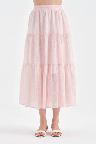 tw3 Women's buckle detailed lined belt elastic design long skirt