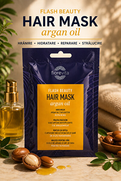 Fiorevita Mască de Păr cu Ulei de Argan Flash Beauty, Reparare Intensivă, Hid...