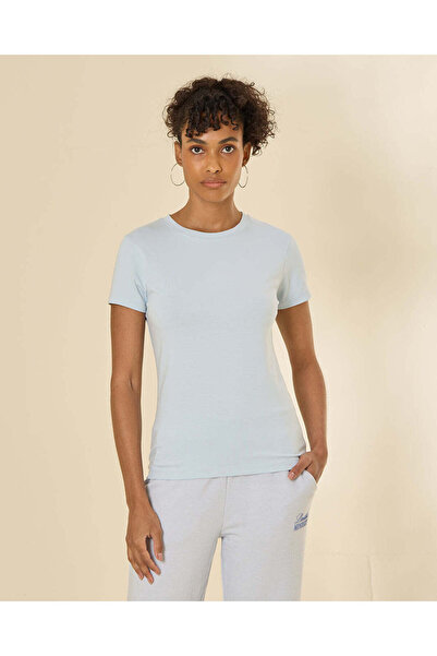 REDTAG Women Sky Blue Short Sleeve Crew Neck T-Shirt