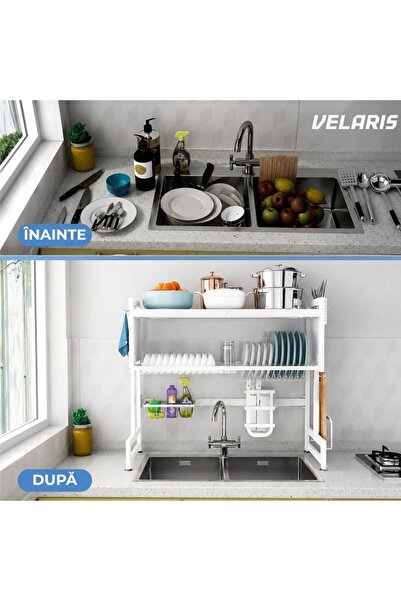 Velaris Suport de uscare vase deasupra chiuvetei 105CM Alb, Raft multifuncțio...