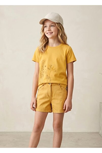 Ozmoz By Mukadder Özden Organic Yellow Basic Summer Girl's T-Shirt