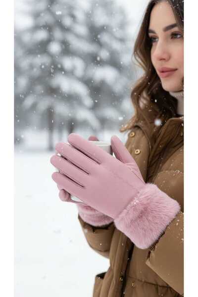 Aware Time قفازات نسائية من قماش المظلة ذات ملمس داخلي مخملي