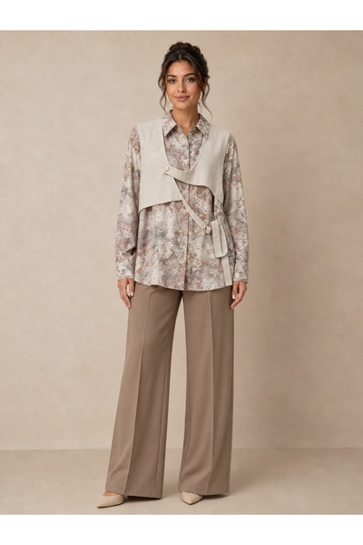 TOP BERLANTY Women's Stylish Layered Design Linen Blouse