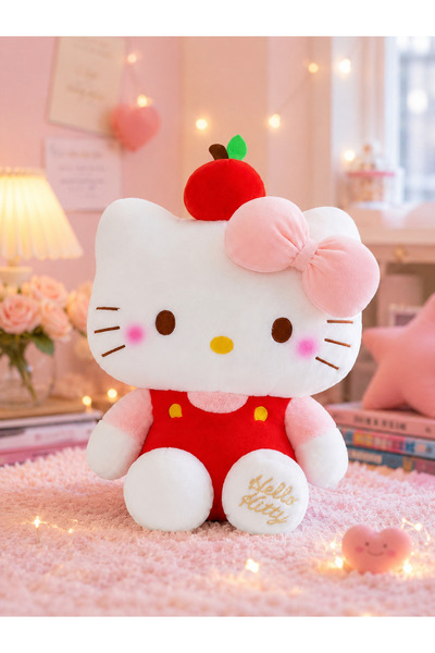 tm tech marketi Sevimli Kedi Peluş Oyuncak Pembe Fiyonklu Yumuşak Dolgulu