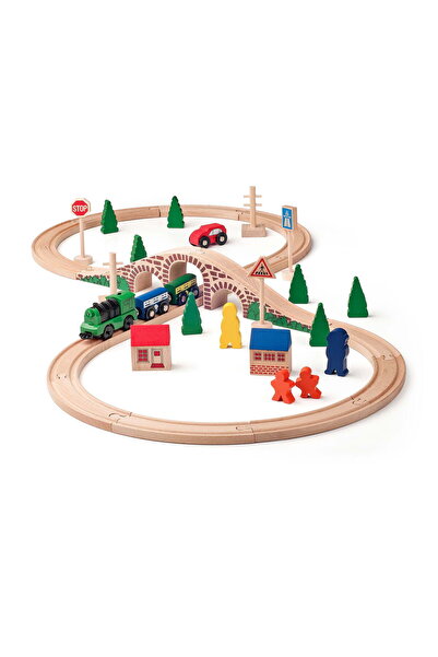 Woodyland Jucarie din lemn - Tren cu cale ferata in forma de 8 si locomotiva ...