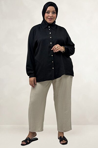 Eslina 68075 Plus Size Men's Collared Short Sleeve Shirt - Black