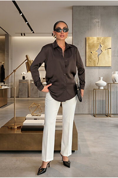 Lovely butik KADIN KRİNKIL SATEN DÜĞMELİ KLASİK GÖMLEK OVERSİZE MUADİLİ ŞIK T...