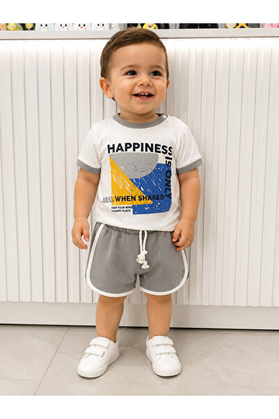 ues Printed Gray Shorts Baby Boy 2-Piece Summer Set