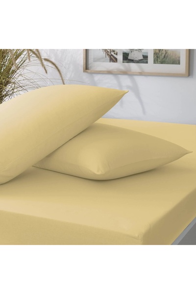 Romans Luxury Ranforce 100% Cotton Elastic Bed Sheet + Pillowcase Yellow