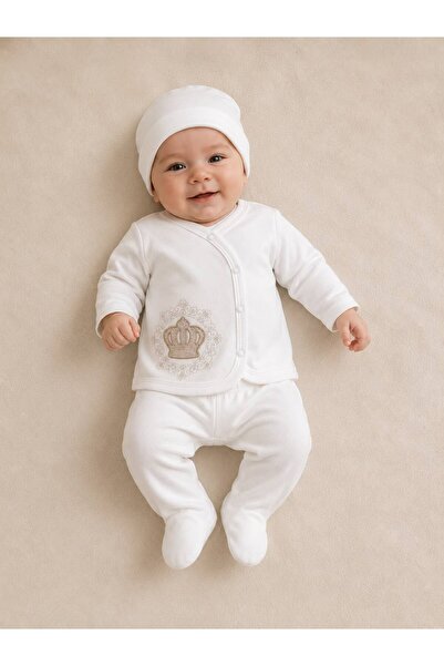 Bebek Zıbın Takım Unisex Kral Tacı Desenli