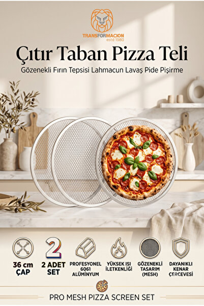 Transformacion Pizza Teli 2'li Set 36 cm Çıtır Taban Hamur Pişirme Izgarası G...
