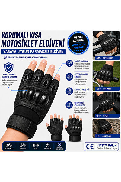 Hard Guard Yarım Parmak Kaymaz Avuç İçi Erkek Motosiklet Eldiveni Korumalı Ya...