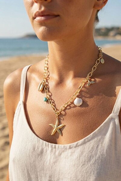 norsary Gold Color Chain Necklace with Starfish Charm Detail