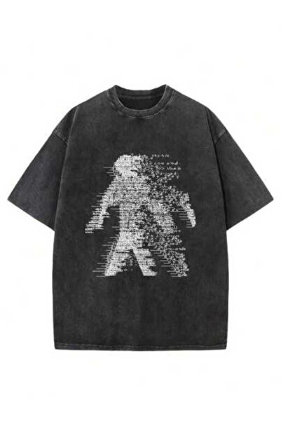 4CR Human Figure Code Creative Pattern Heavywashed Oversize Drop Shoulder Ret...
