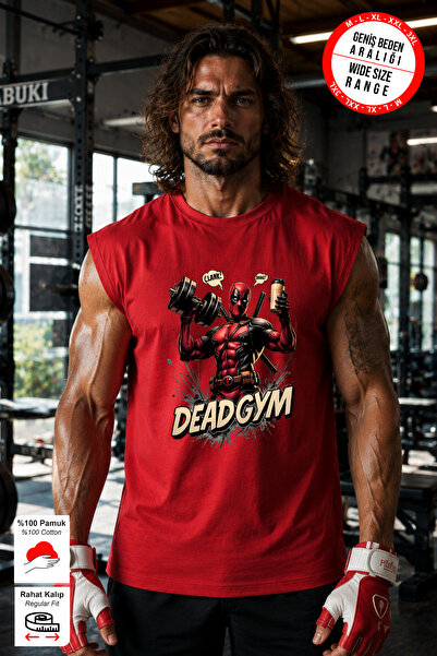 BESSA Red Dead Gym Printed Crew Neck Sports Athlete's Undershirt Cotton Singl...