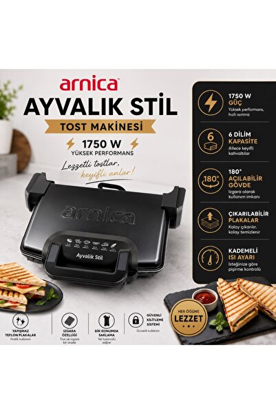 Arnica GH26262 AYVALIK STIL GH26262 TOST MAKINESI SIYAH