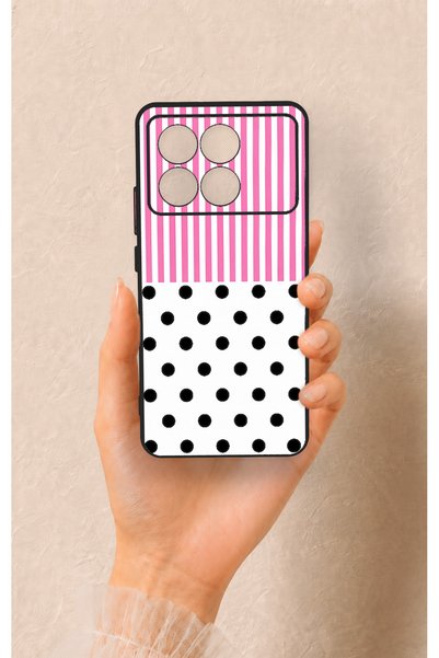 Vip Case Poco X6 Pro Compatible Pink Striped Polka Dot Patterned Silicone Case