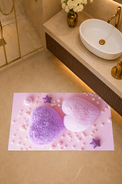 Şah Dekor Moderni, stilski otirač sa uzorkom srca u roze i ljubičastoj boji, ...