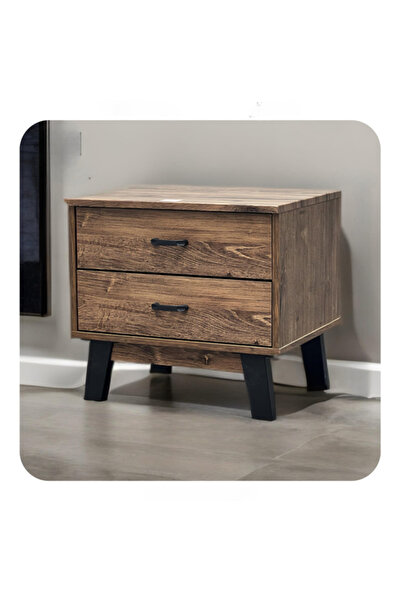 BEC39 Komdeno Brown Wood with Two Drawers and Durable Black Legs