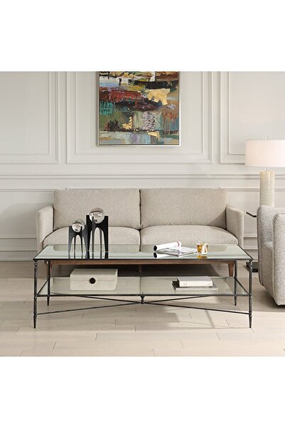 UTTERMOST طاولة قهوة مستطيلة سوداء من هينزلر مقاس 151 عرض × 48 ارتفاع × 60 عم...