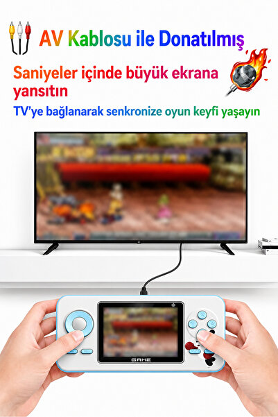 qasul 520 Oyunlu Taşınabilir Oyun Konsolu Şarjlı, Tv Bağlantılı, Çift Kişilik Oynanabilir S5 MAVİ