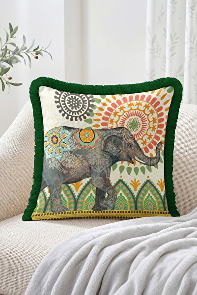 Realhomes Ethnic Elephant Figured Mandala and Patchwork Patterned Fringed Thr...